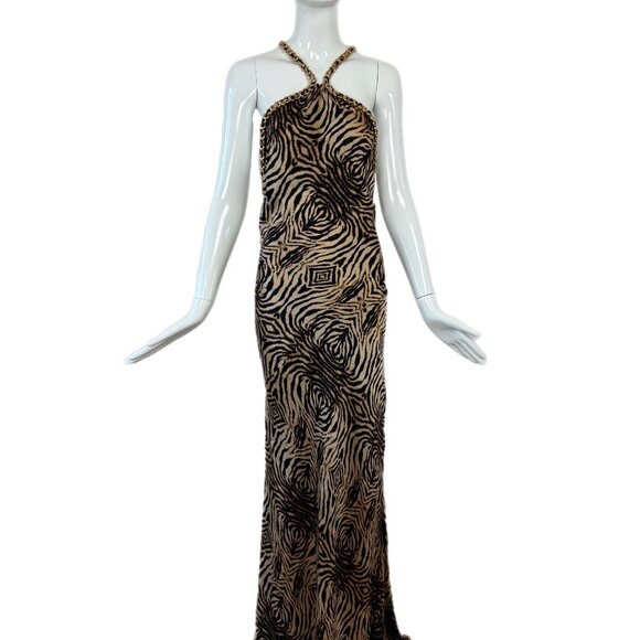 2006 vintage silk backless roberto cavalli evening gown maxi dress with chains - Picture 7 of 8
